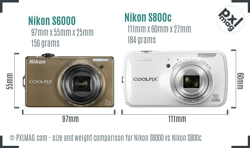 Nikon S6000 vs Nikon S800c size comparison