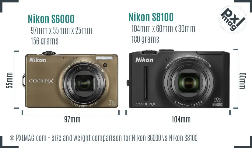 Nikon S6000 vs Nikon S8100 size comparison