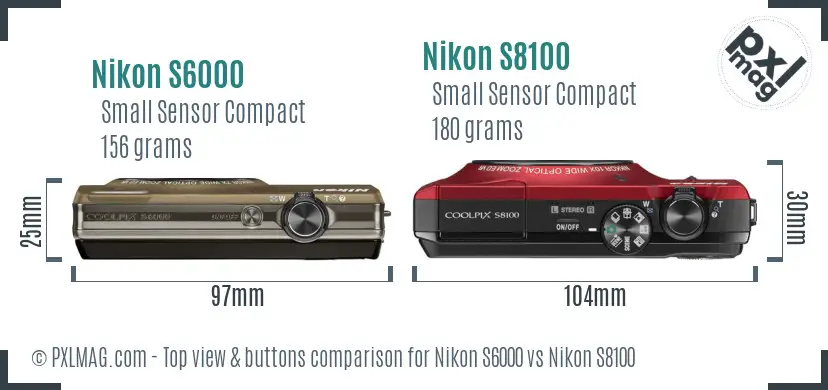 Nikon S6000 vs Nikon S8100 top view buttons comparison
