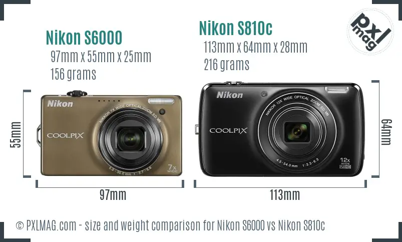 Nikon S6000 vs Nikon S810c size comparison