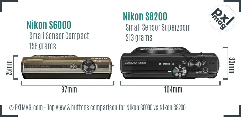 Nikon S6000 vs Nikon S8200 top view buttons comparison