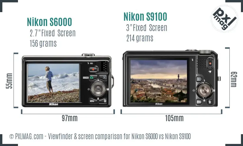 Nikon S6000 vs Nikon S9100 Screen and Viewfinder comparison