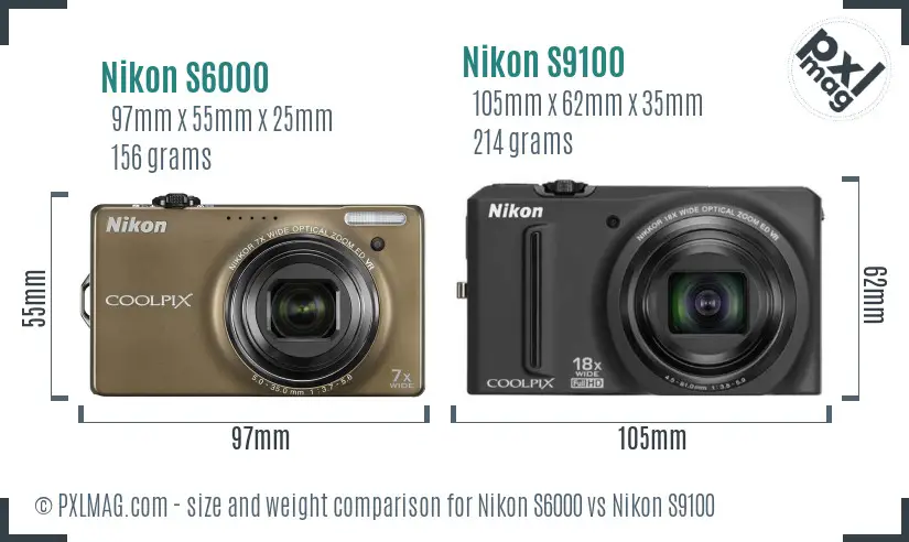 Nikon S6000 vs Nikon S9100 size comparison