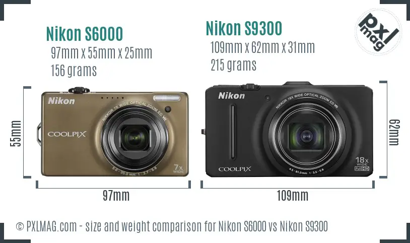 Nikon S6000 vs Nikon S9300 size comparison