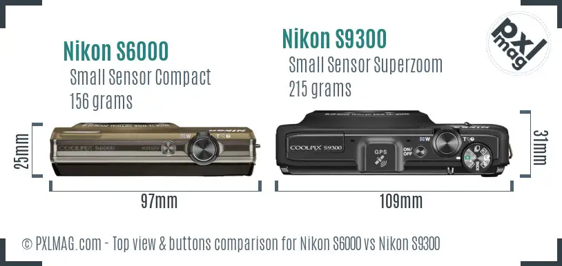 Nikon S6000 vs Nikon S9300 top view buttons comparison