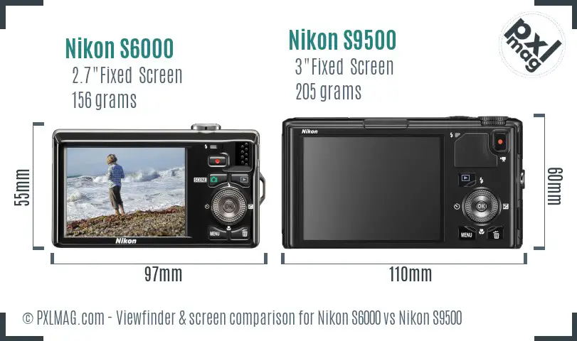 Nikon S6000 vs Nikon S9500 Screen and Viewfinder comparison