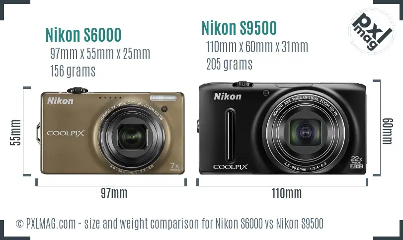 Nikon S6000 vs Nikon S9500 size comparison