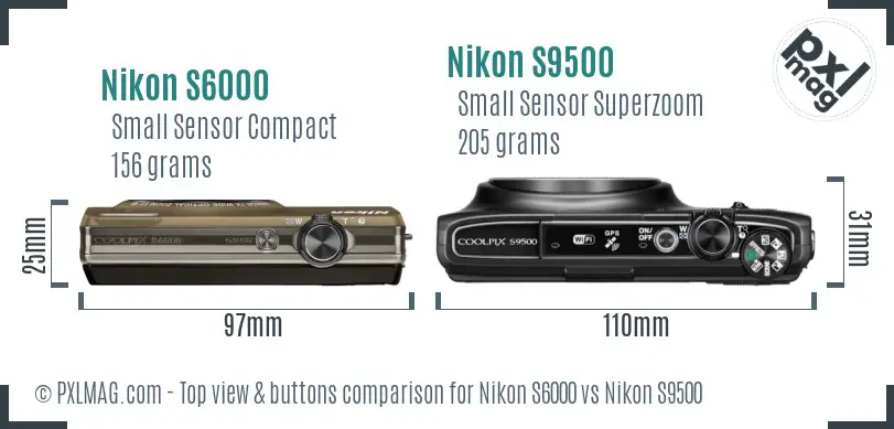 Nikon S6000 vs Nikon S9500 top view buttons comparison