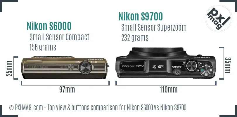 Nikon S6000 vs Nikon S9700 top view buttons comparison