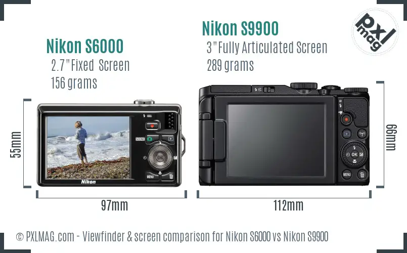 Nikon S6000 vs Nikon S9900 Screen and Viewfinder comparison
