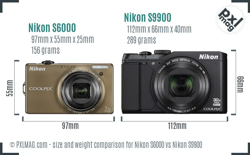Nikon S6000 vs Nikon S9900 size comparison
