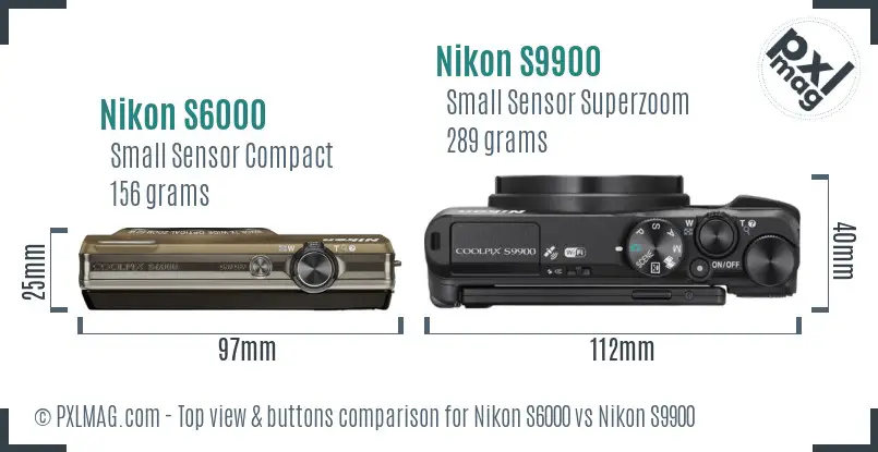 Nikon S6000 vs Nikon S9900 top view buttons comparison