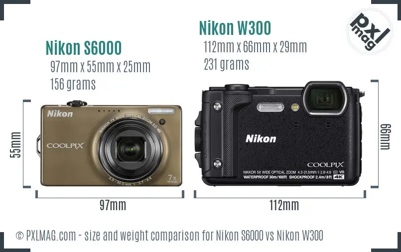Nikon S6000 vs Nikon W300 size comparison Nikon S6000 vs Nikon W300 size comparison