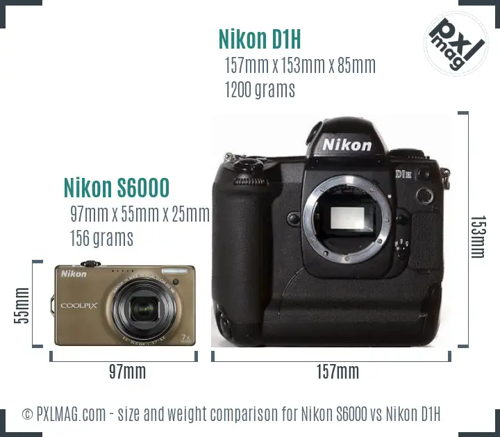 Nikon S6000 vs Nikon D1H size comparison