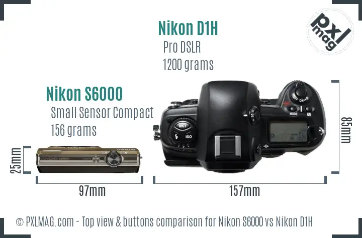 Nikon S6000 vs Nikon D1H top view buttons comparison