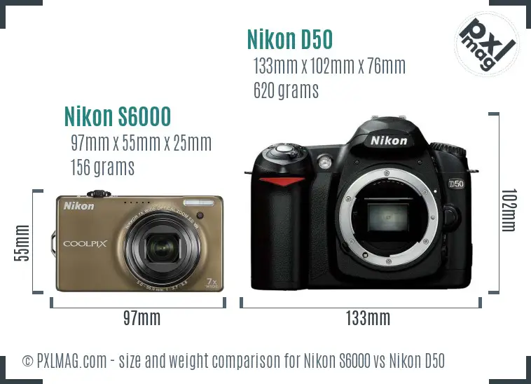 Nikon S6000 vs Nikon D50 size comparison