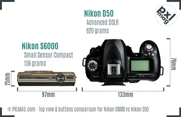 Nikon S6000 vs Nikon D50 top view buttons comparison