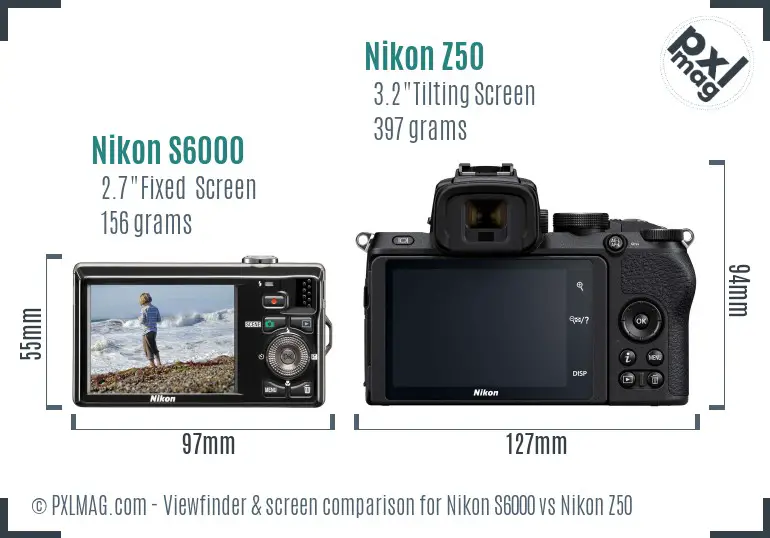 Nikon S6000 vs Nikon Z50 Screen and Viewfinder comparison