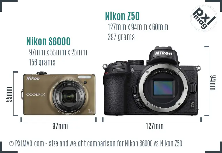 Nikon S6000 vs Nikon Z50 size comparison