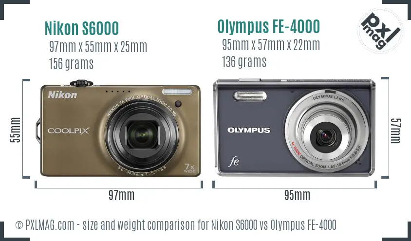 Nikon S6000 vs Olympus FE-4000 size comparison Nikon S6000 vs Olympus FE-4000 size comparison