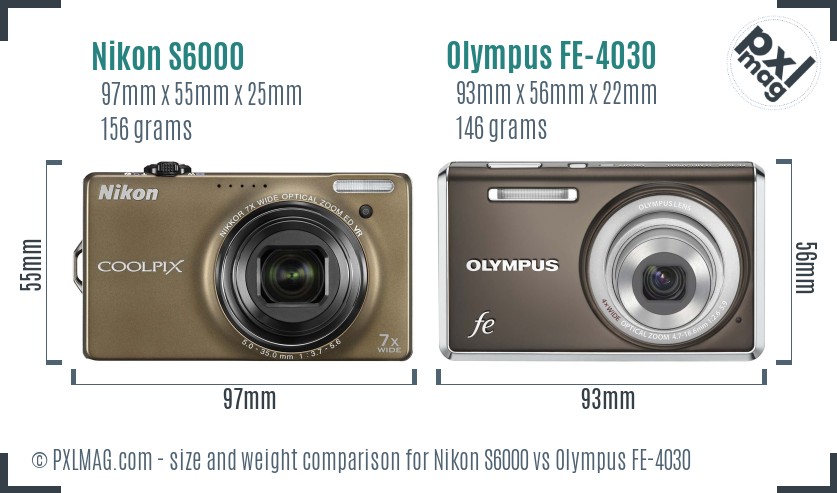 Nikon S6000 vs Olympus FE-4030 size comparison
