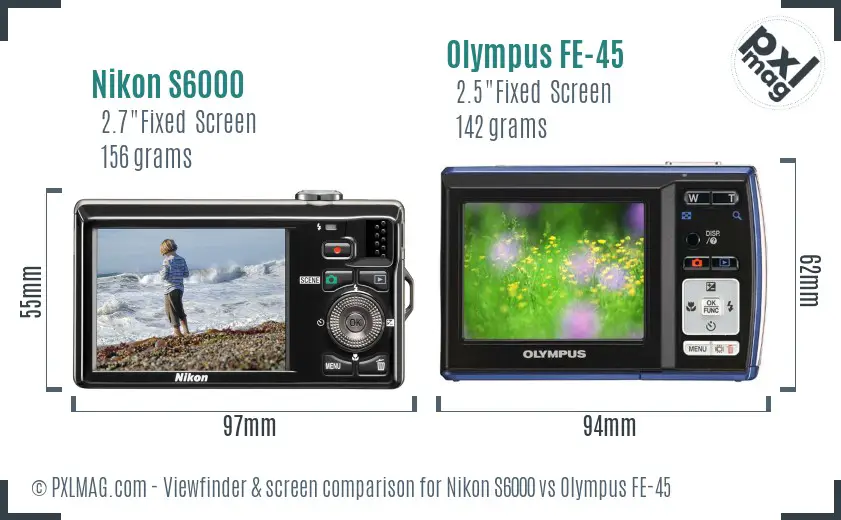 Nikon S6000 vs Olympus FE-45 Screen and Viewfinder comparison