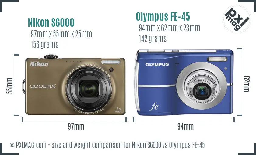 Nikon S6000 vs Olympus FE-45 size comparison Nikon S6000 vs Olympus FE-45 size comparison
