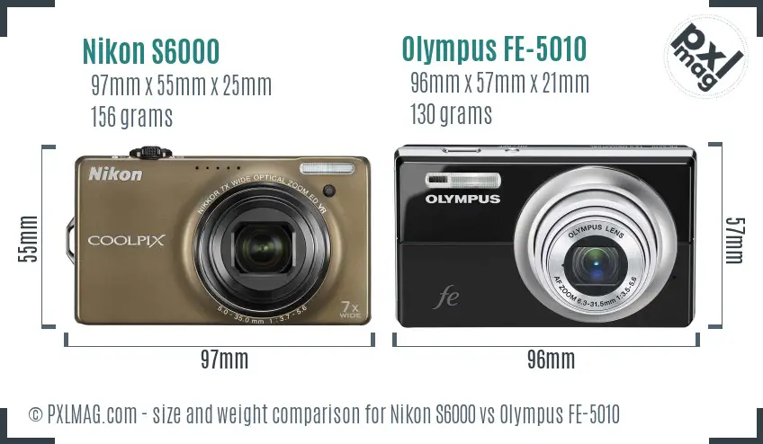 Nikon S6000 vs Olympus FE-5010 size comparison Nikon S6000 vs Olympus FE-5010 size comparison