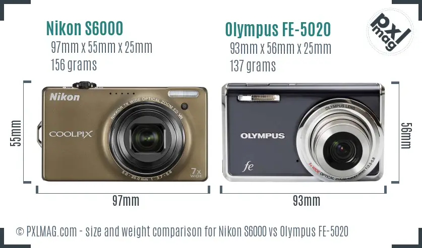 Nikon S6000 vs Olympus FE-5020 size comparison Nikon S6000 vs Olympus FE-5020 size comparison