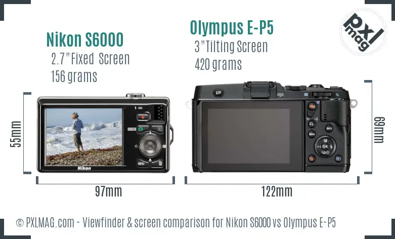 Nikon S6000 vs Olympus E-P5 Screen and Viewfinder comparison