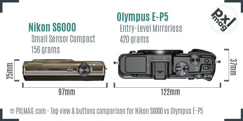 Nikon S6000 vs Olympus E-P5 top view buttons comparison