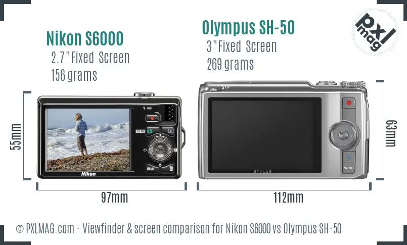 Nikon S6000 vs Olympus SH-50 Screen and Viewfinder comparison