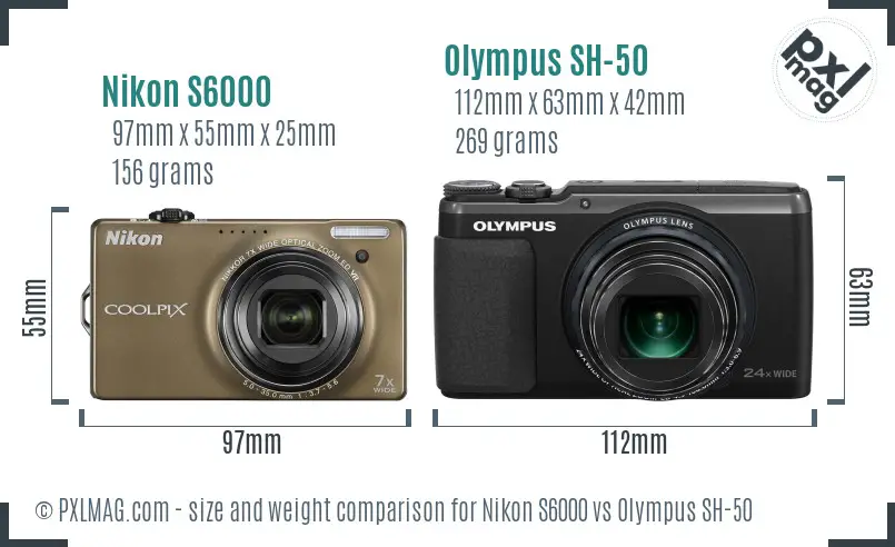 Nikon S6000 vs Olympus SH-50 size comparison