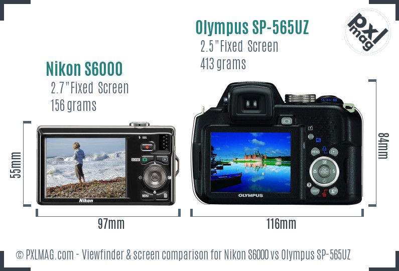 Nikon S6000 vs Olympus SP-565UZ Screen and Viewfinder comparison