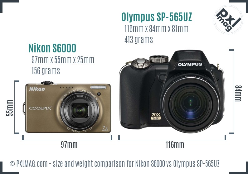 Nikon S6000 vs Olympus SP-565UZ size comparison