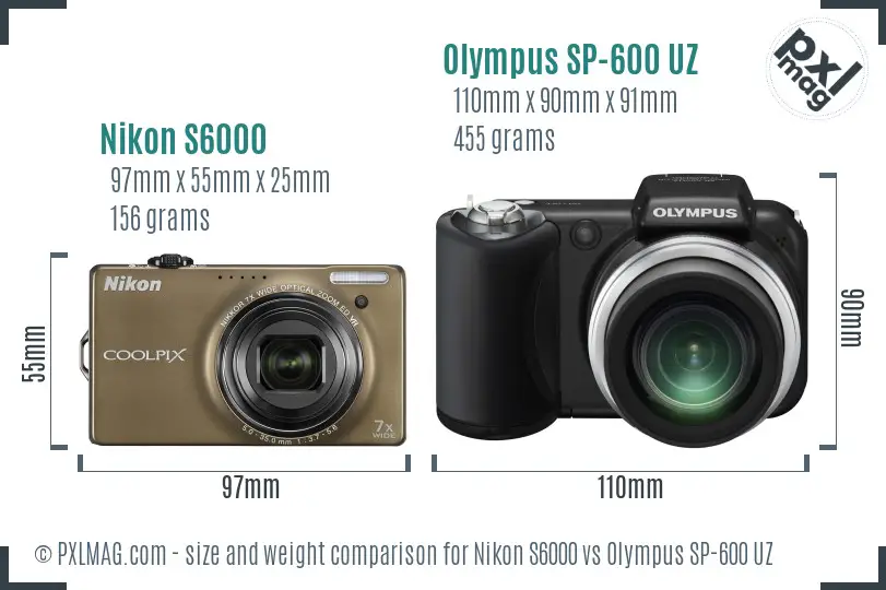 Nikon S6000 vs Olympus SP-600 UZ size comparison Nikon S6000 vs Olympus SP-600 UZ size comparison