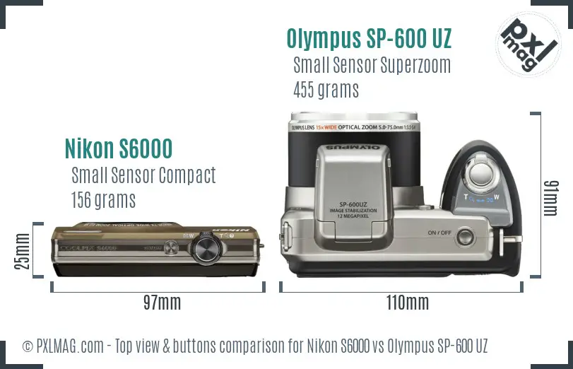 Nikon S6000 vs Olympus SP-600 UZ top view buttons comparison Nikon S6000 vs Olympus SP-600 UZ top view buttons comparison