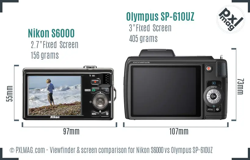 Nikon S6000 vs Olympus SP-610UZ Screen and Viewfinder comparison