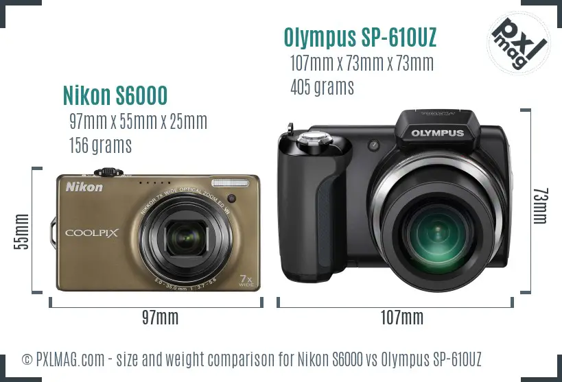 Nikon S6000 vs Olympus SP-610UZ size comparison
