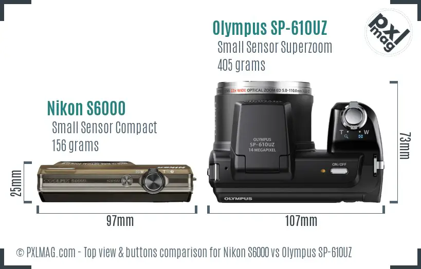 Nikon S6000 vs Olympus SP-610UZ top view buttons comparison