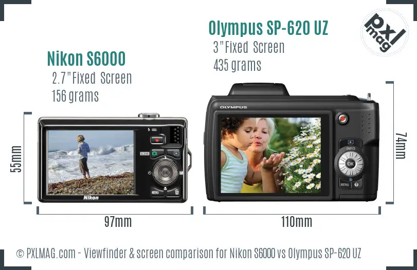 Nikon S6000 vs Olympus SP-620 UZ Screen and Viewfinder comparison