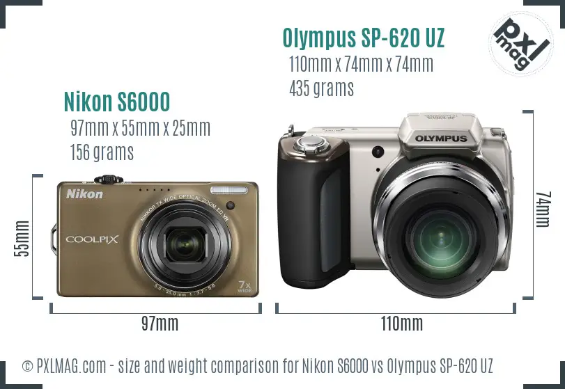 Nikon S6000 vs Olympus SP-620 UZ size comparison