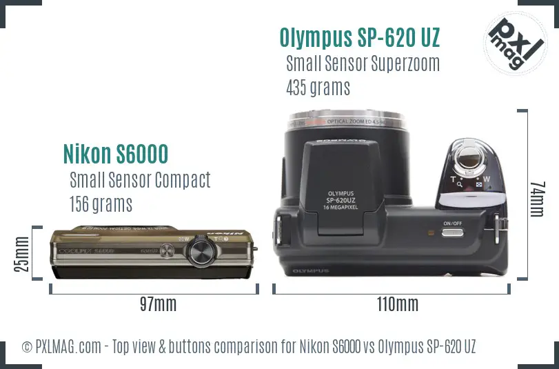 Nikon S6000 vs Olympus SP-620 UZ top view buttons comparison