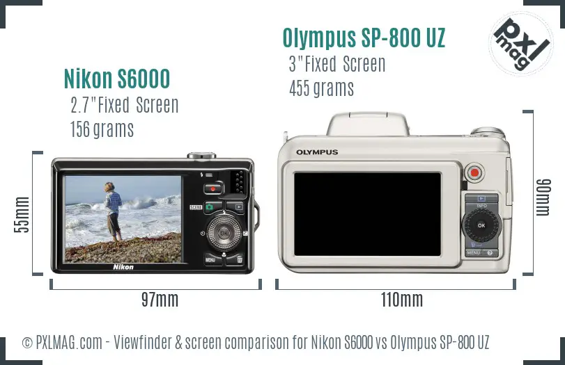 Nikon S6000 vs Olympus SP-800 UZ Screen and Viewfinder comparison