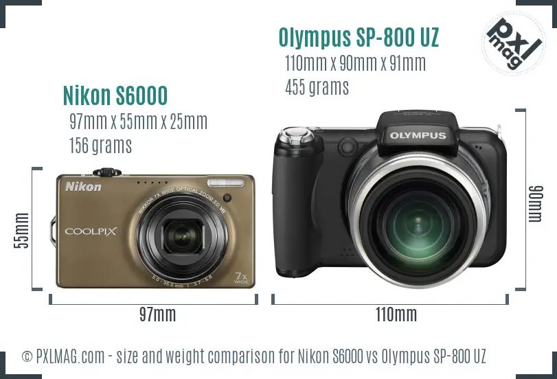 Nikon S6000 vs Olympus SP-800 UZ size comparison