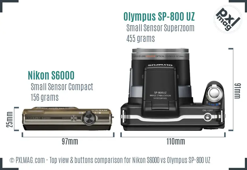 Nikon S6000 vs Olympus SP-800 UZ top view buttons comparison