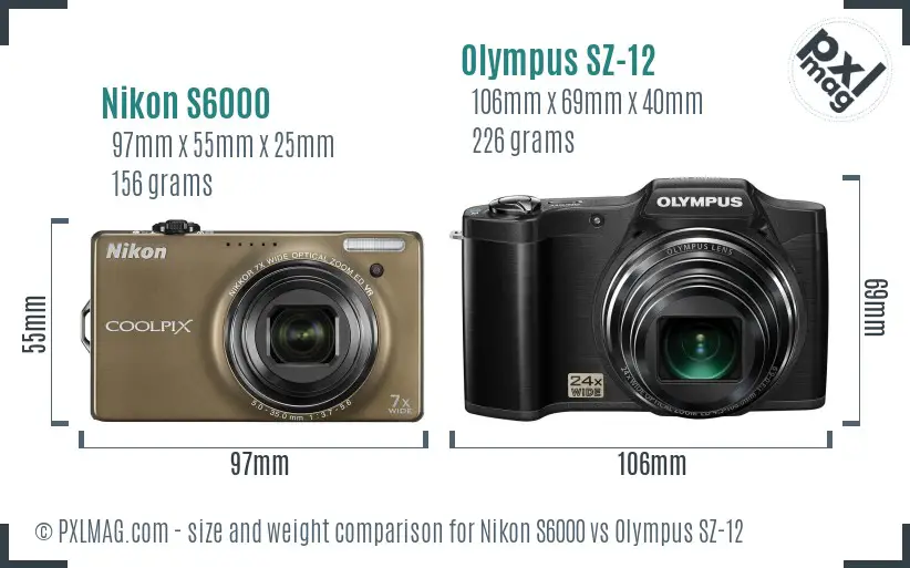 Nikon S6000 vs Olympus SZ-12 size comparison