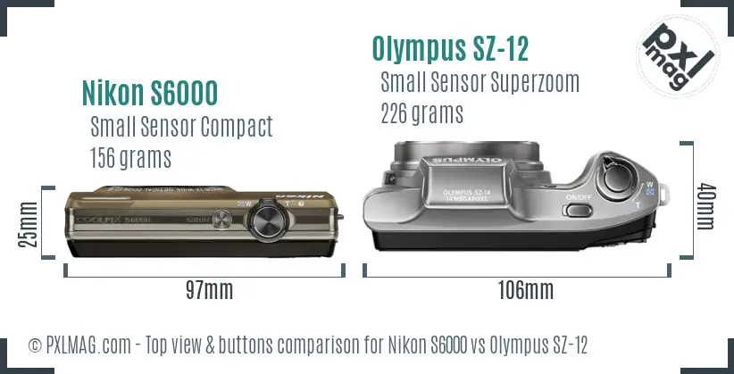 Nikon S6000 vs Olympus SZ-12 top view buttons comparison