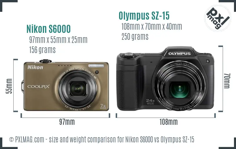 Nikon S6000 vs Olympus SZ-15 size comparison Nikon S6000 vs Olympus SZ-15 size comparison