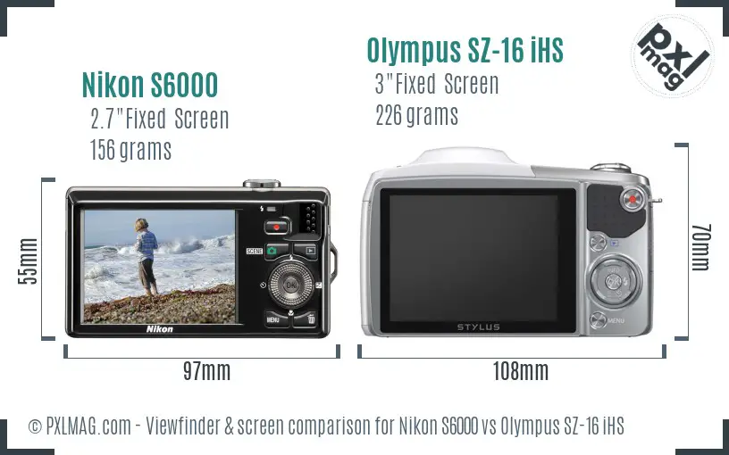 Nikon S6000 vs Olympus SZ-16 iHS Screen and Viewfinder comparison